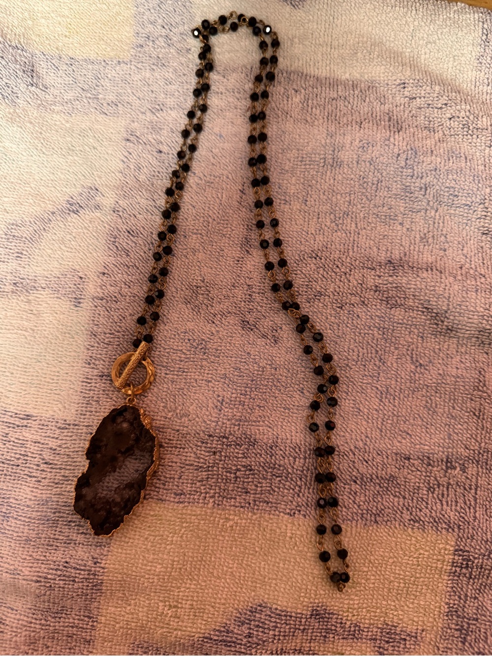 Black Beaded Agate Pendant Necklace - Unbranded